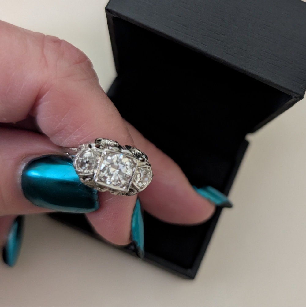 Antique 18k Rhodium Over  18k White Gold Diamond Ring